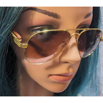 NY Sunglasses Gold And Wood Look Aviator Sunglasses