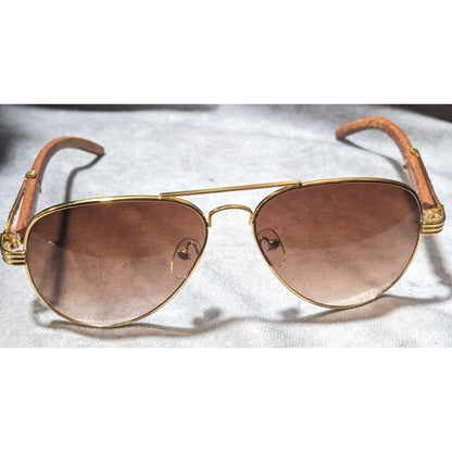 NY Sunglasses Gold And Wood Look Aviator Sunglasses