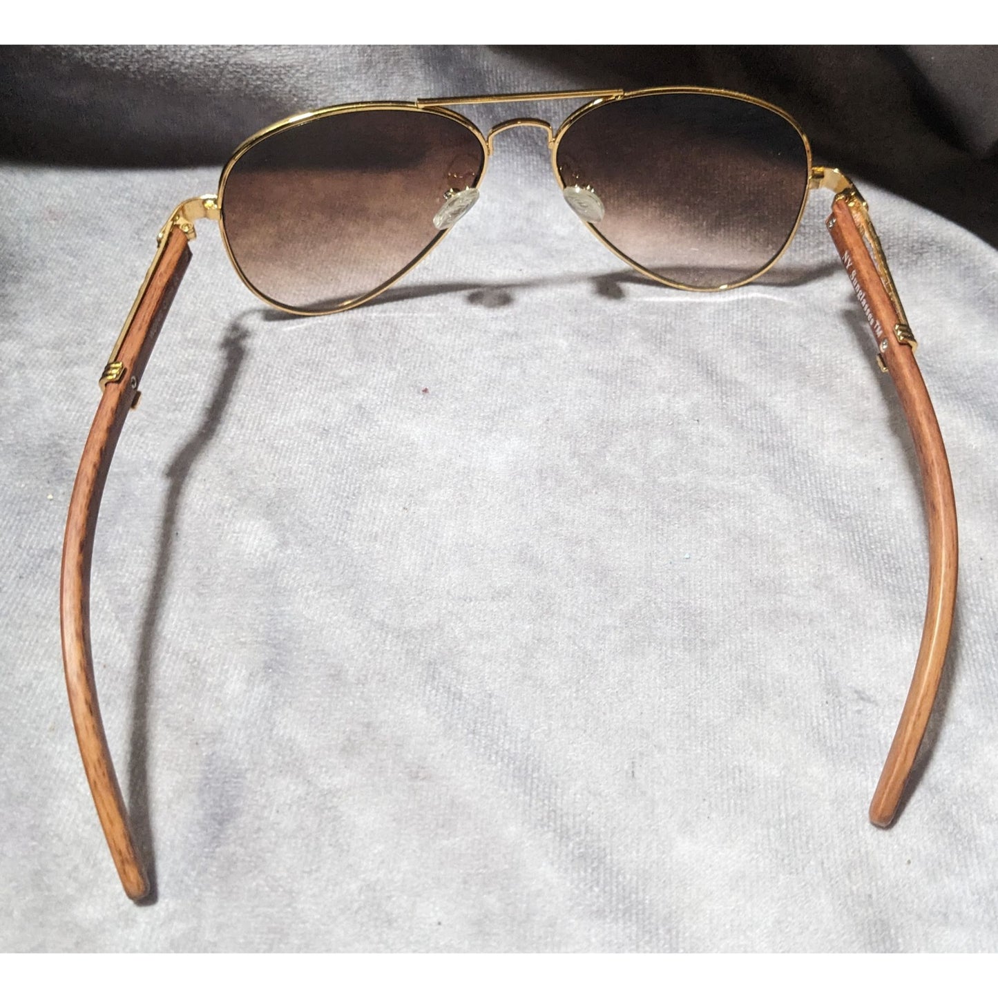 NY Sunglasses Gold And Wood Look Aviator Sunglasses