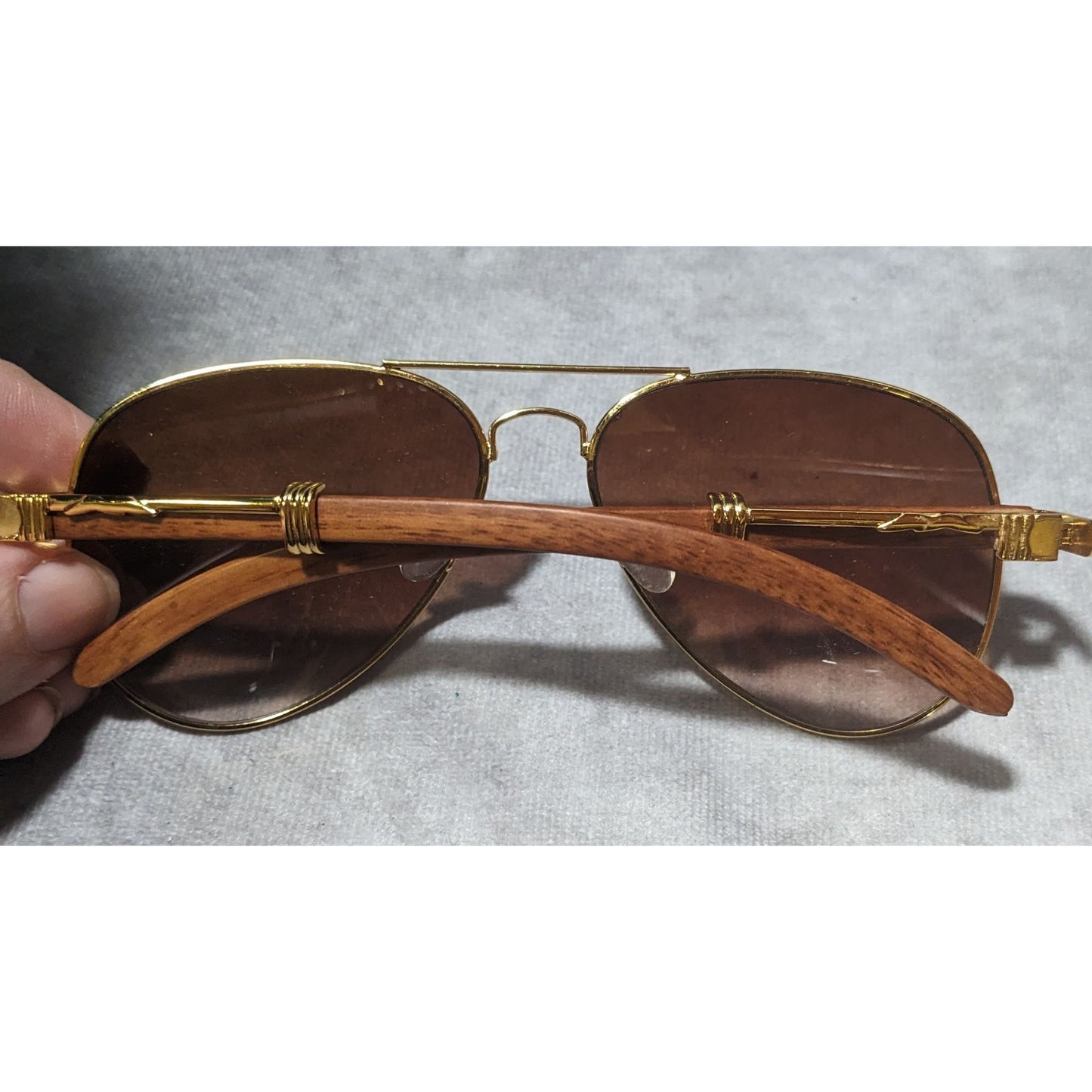 NY Sunglasses Gold And Wood Look Aviator Sunglasses