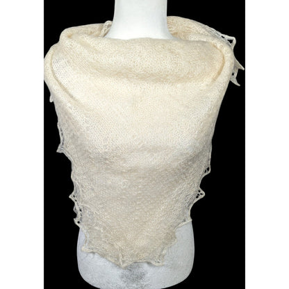 Vintage Handmade Cream Knit Lace Shawl/Scarf