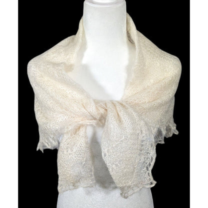 Vintage Handmade Cream Knit Lace Shawl/Scarf