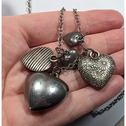 American Eagle Outfitters Y2K Preppy Puffed Heart Cluster Charm Necklace