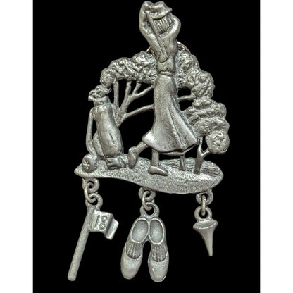 Vintage Sporty Lady Golfing Pewter Brooch Signed LCD