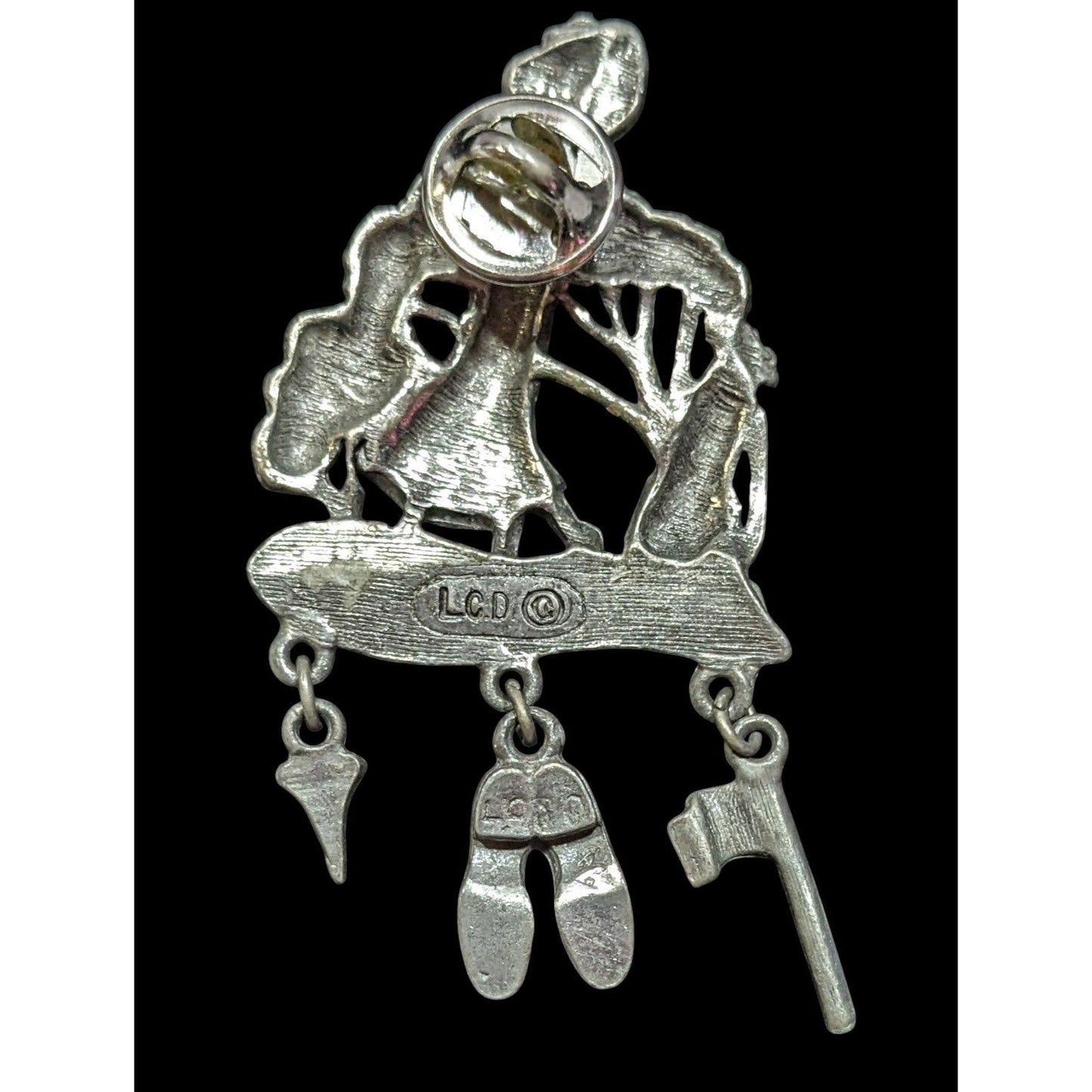 Vintage Sporty Lady Golfing Pewter Brooch Signed LCD