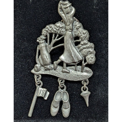 Vintage Sporty Lady Golfing Pewter Brooch Signed LCD