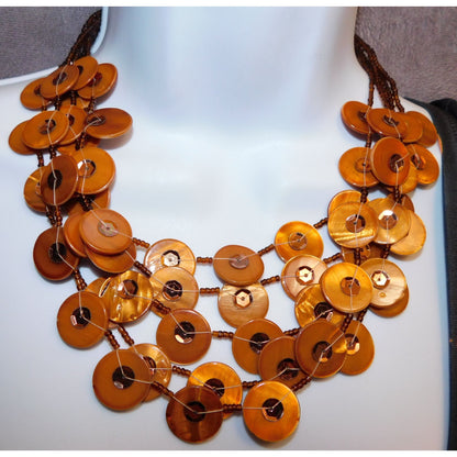Vintage Bronze Tone Shell Disc Layered Necklace