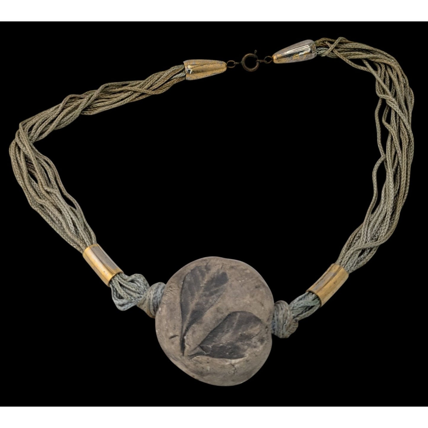 Handmade Fairycore Leaf Imprint Necklace With Cord & Brass Accents