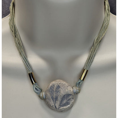 Handmade Fairycore Leaf Imprint Necklace With Cord & Brass Accents