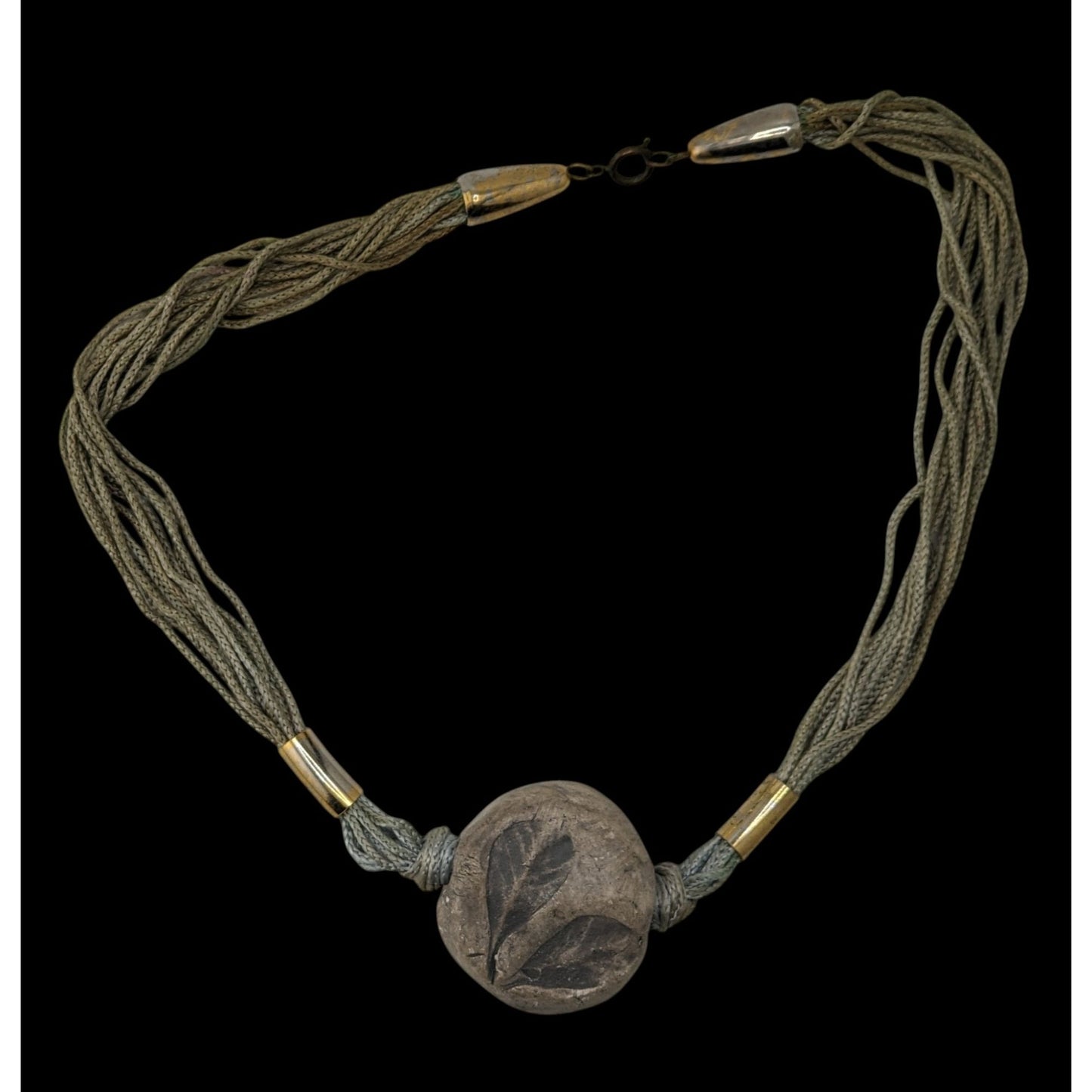 Handmade Fairycore Leaf Imprint Necklace With Cord & Brass Accents