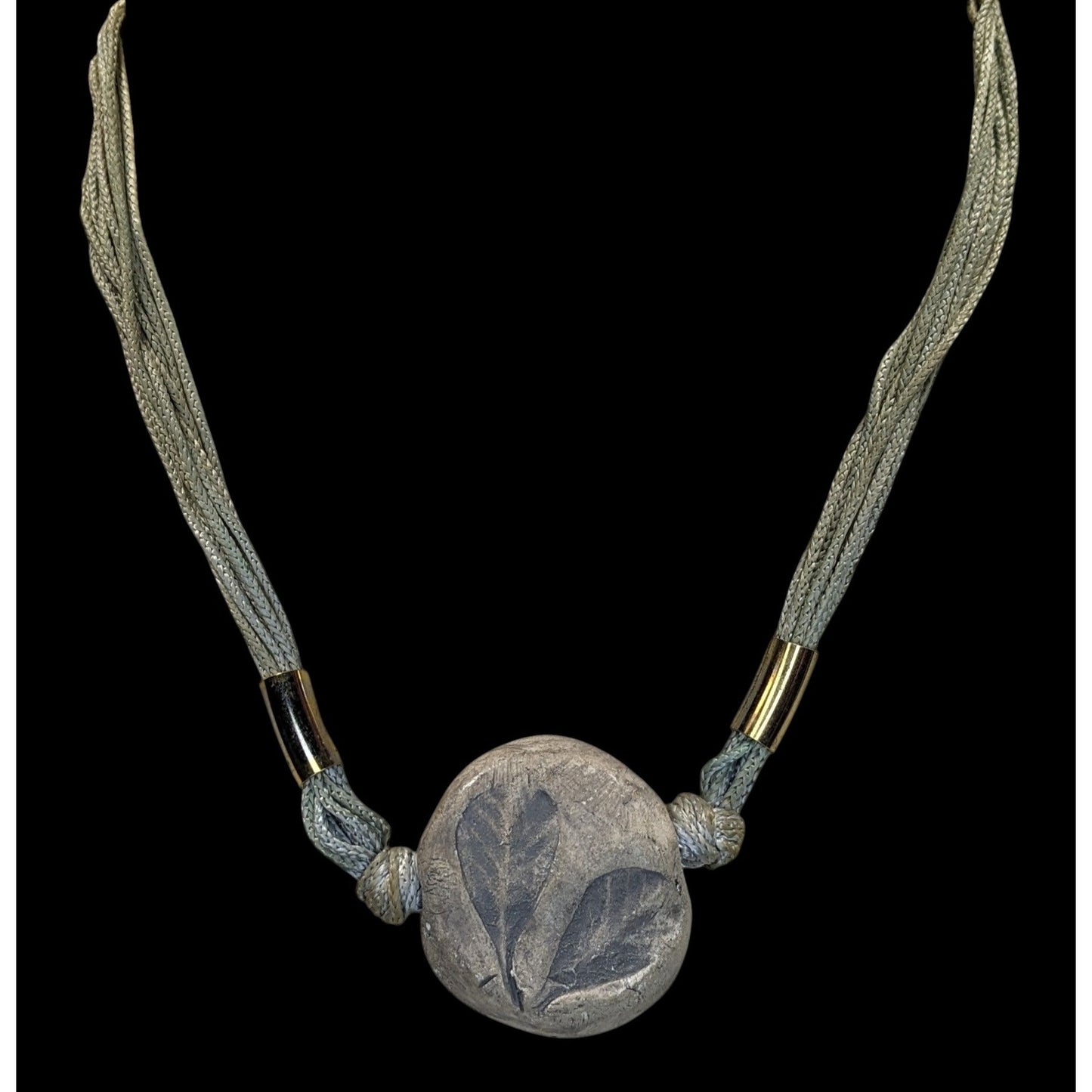 Handmade Fairycore Leaf Imprint Necklace With Cord & Brass Accents