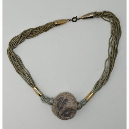 Handmade Fairycore Leaf Imprint Necklace With Cord & Brass Accents