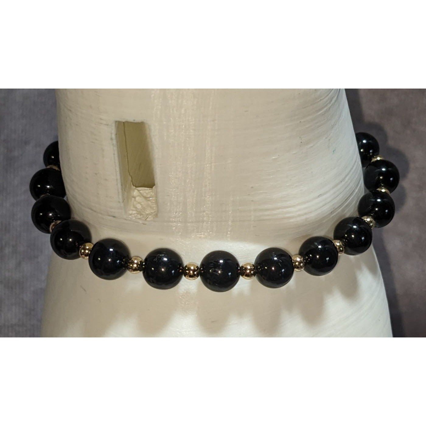 Glam Vintage Monet Black Beaded Bracelet Gold Tone Statement Jewelry