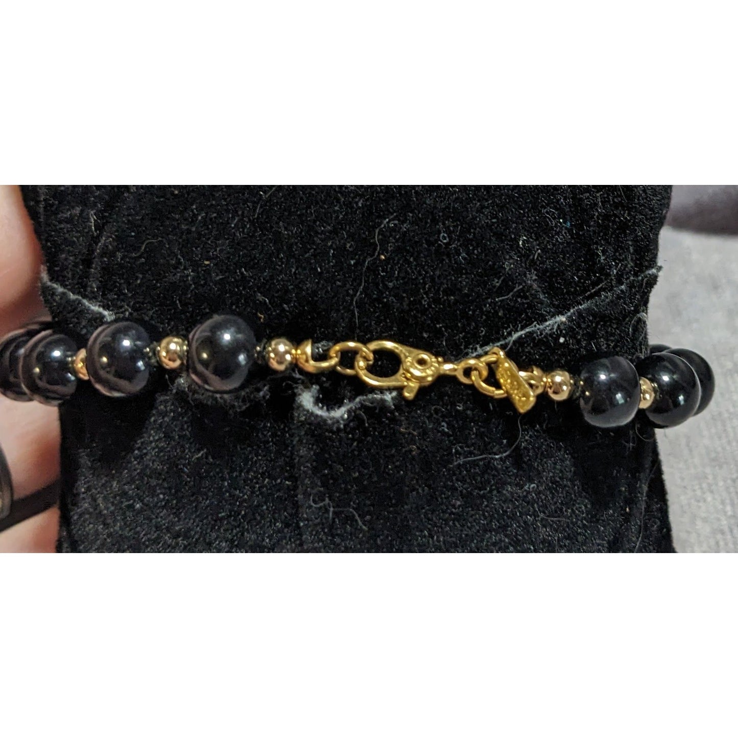 Glam Vintage Monet Black Beaded Bracelet Gold Tone Statement Jewelry