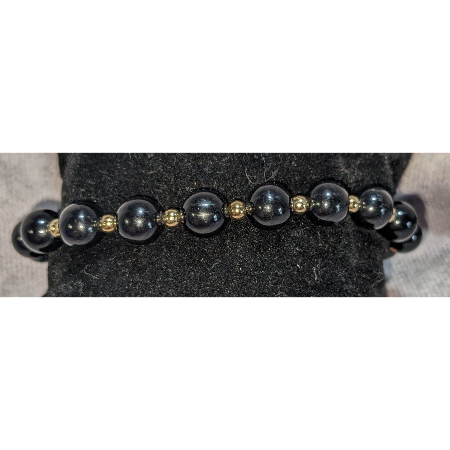 Glam Vintage Monet Black Beaded Bracelet Gold Tone Statement Jewelry
