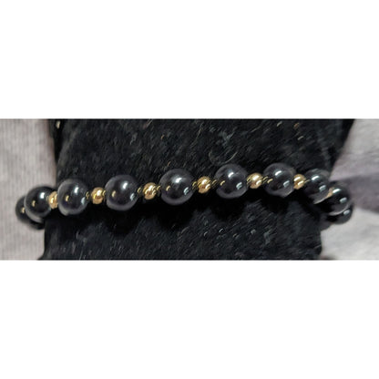 Glam Vintage Monet Black Beaded Bracelet Gold Tone Statement Jewelry