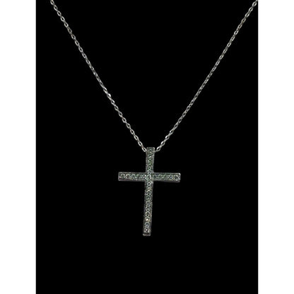 Elegant Gemmed Religious Silver Tone Cross Pendant Necklace
