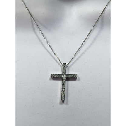 Elegant Gemmed Religious Silver Tone Cross Pendant Necklace