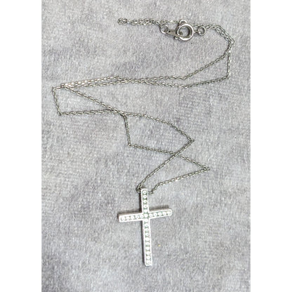 Elegant Gemmed Religious Silver Tone Cross Pendant Necklace