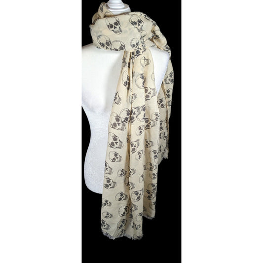 Gothic Halloween Skull Print Cream And Black Scarf/Shawl/Wrap