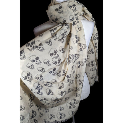 Gothic Halloween Skull Print Cream And Black Scarf/Shawl/Wrap