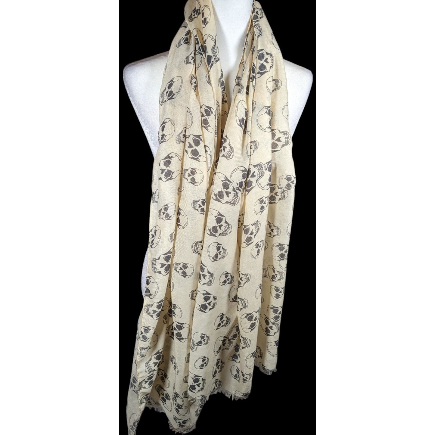 Gothic Halloween Skull Print Cream And Black Scarf/Shawl/Wrap