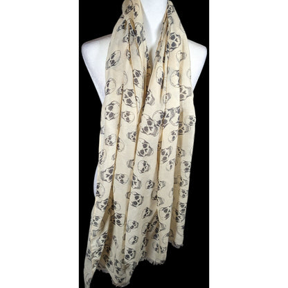 Gothic Halloween Skull Print Cream And Black Scarf/Shawl/Wrap