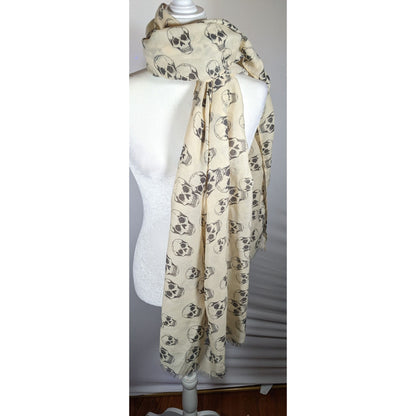Gothic Halloween Skull Print Cream And Black Scarf/Shawl/Wrap