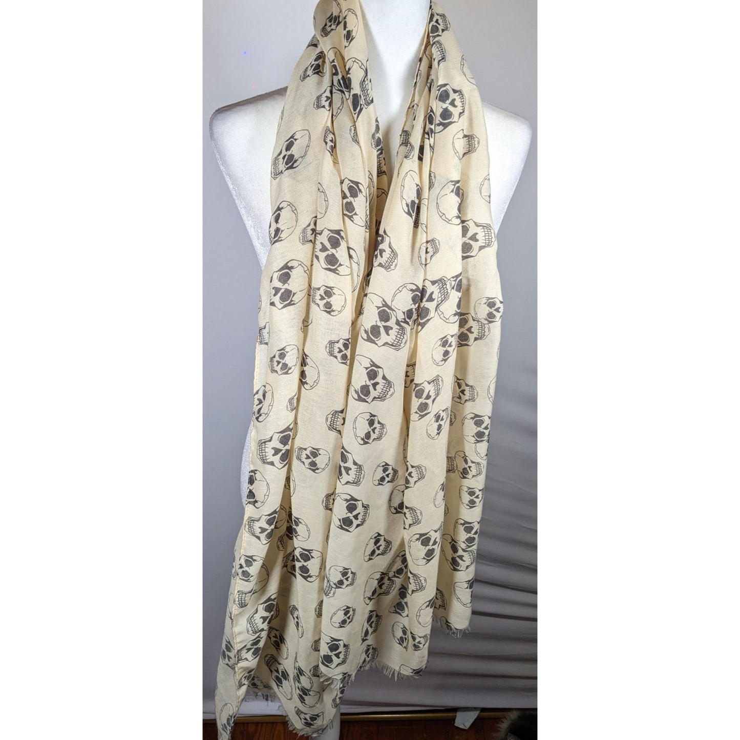 Gothic Halloween Skull Print Cream And Black Scarf/Shawl/Wrap