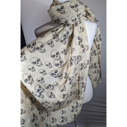Gothic Halloween Skull Print Cream And Black Scarf/Shawl/Wrap