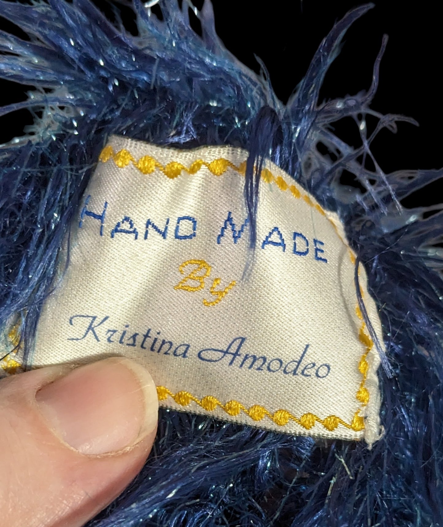 Handmade Blue And Metallic Eyelash Yarn Scarf By Kristina Amodeo