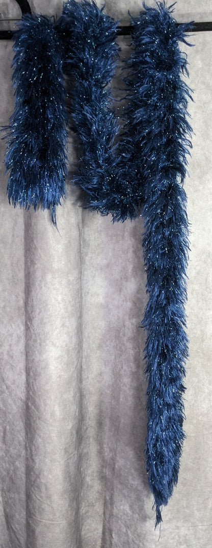 Handmade Blue And Metallic Eyelash Yarn Scarf By Kristina Amodeo