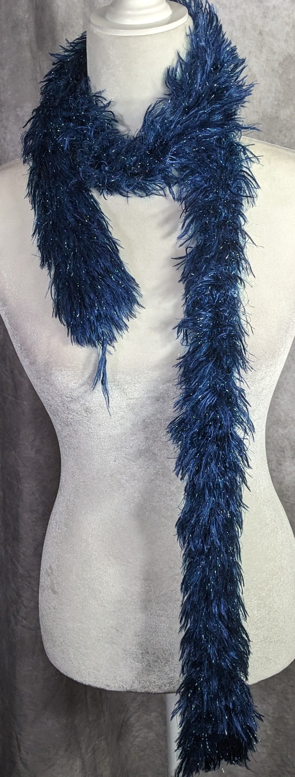 Handmade Blue And Metallic Eyelash Yarn Scarf By Kristina Amodeo