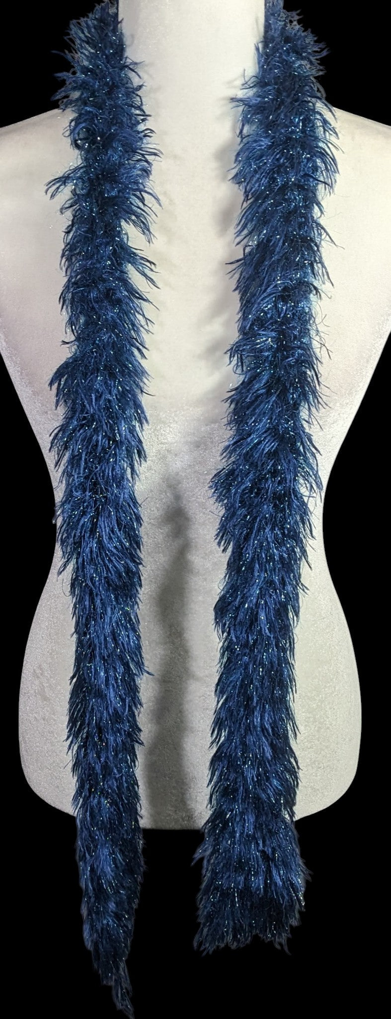 Handmade Blue And Metallic Eyelash Yarn Scarf By Kristina Amodeo