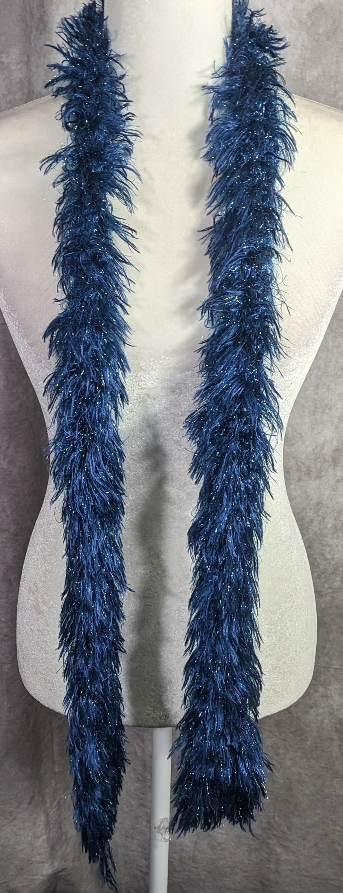 Handmade Blue And Metallic Eyelash Yarn Scarf By Kristina Amodeo