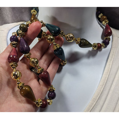 Vintage Metallic Jewel Tone Regal Beaded Necklace