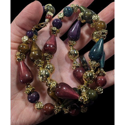 Vintage Metallic Jewel Tone Regal Beaded Necklace