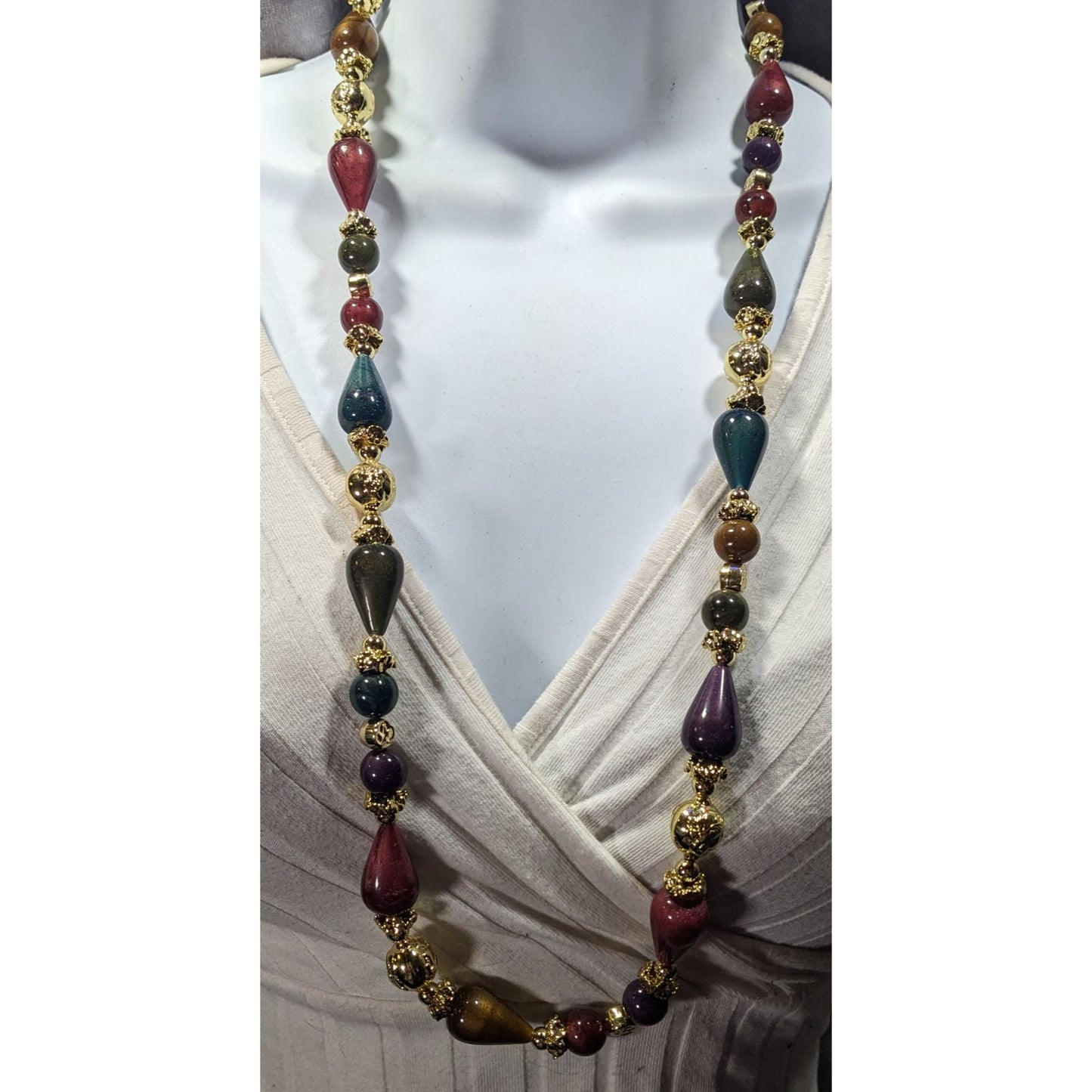 Vintage Metallic Jewel Tone Regal Beaded Necklace