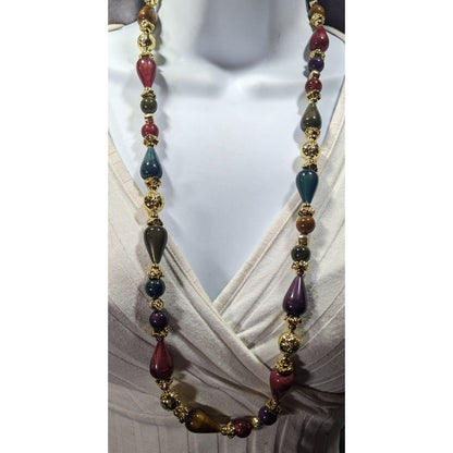 Vintage Metallic Jewel Tone Regal Beaded Necklace