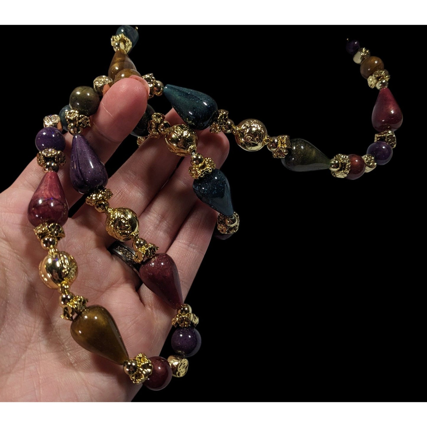 Vintage Metallic Jewel Tone Regal Beaded Necklace