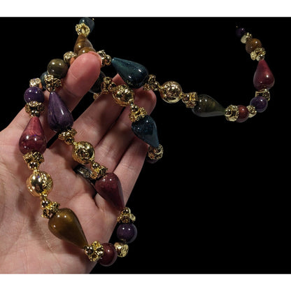Vintage Metallic Jewel Tone Regal Beaded Necklace