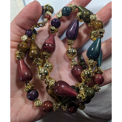 Vintage Metallic Jewel Tone Regal Beaded Necklace