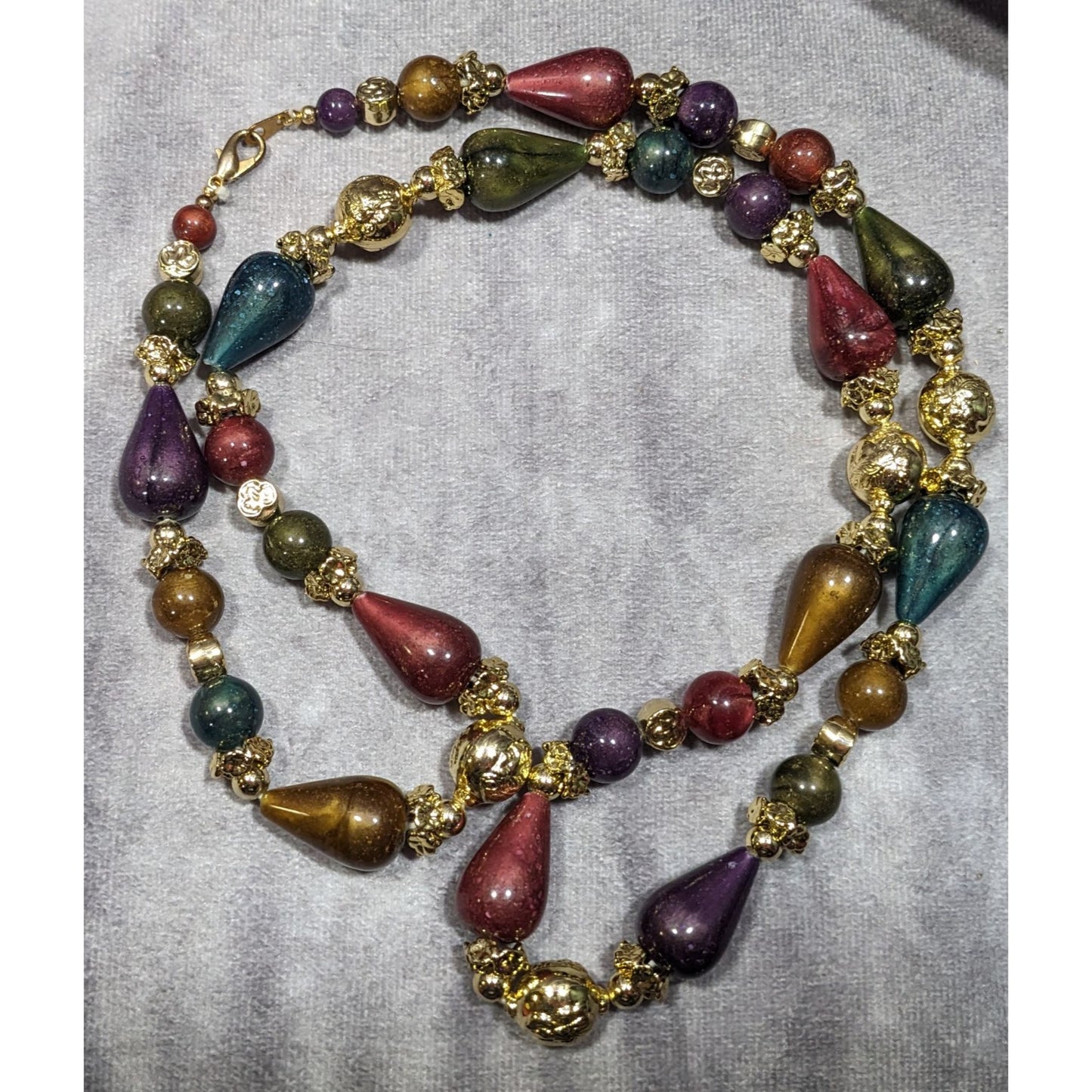 Vintage Metallic Jewel Tone Regal Beaded Necklace
