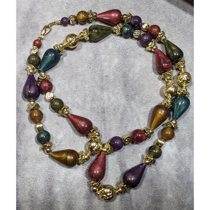 Vintage Metallic Jewel Tone Regal Beaded Necklace