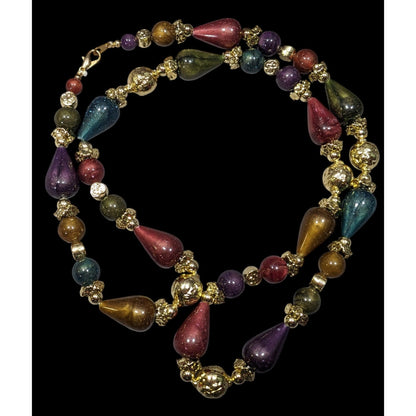 Vintage Metallic Jewel Tone Regal Beaded Necklace