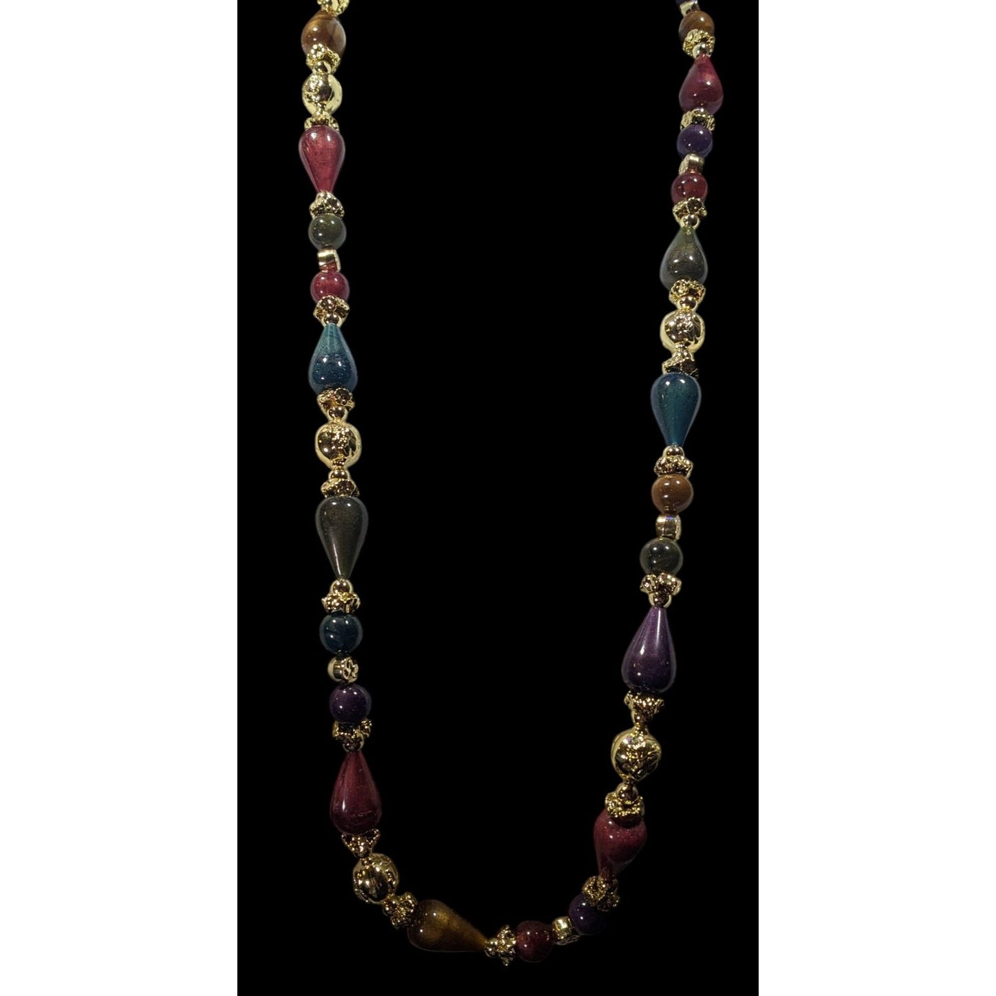 Vintage Metallic Jewel Tone Regal Beaded Necklace