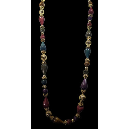 Vintage Metallic Jewel Tone Regal Beaded Necklace