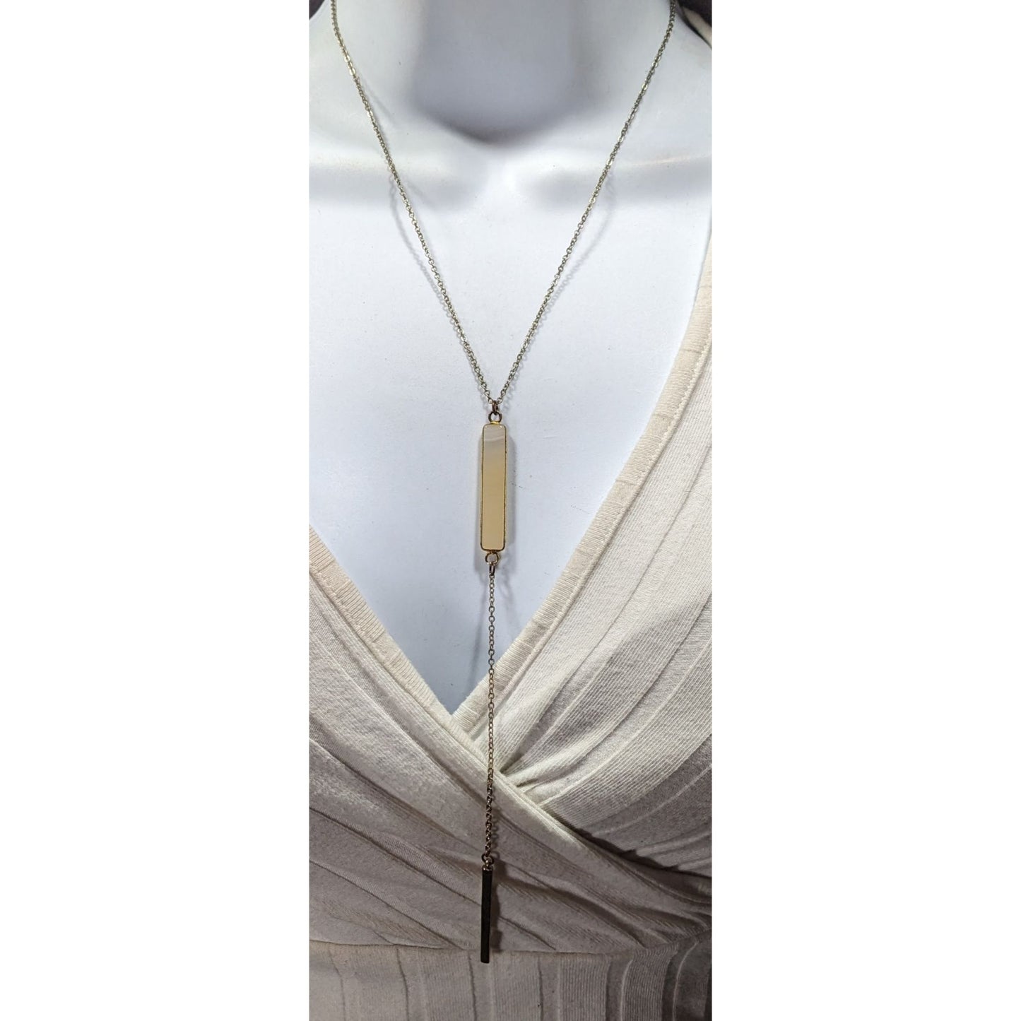 Y2K Style Agate And Gold Tone Y Drop Necklace