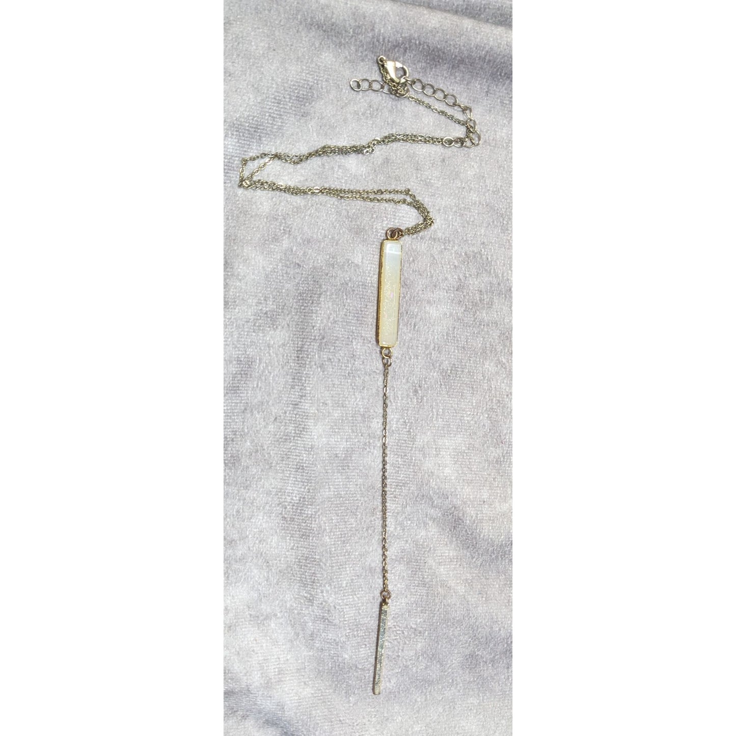 Y2K Style Agate And Gold Tone Y Drop Necklace