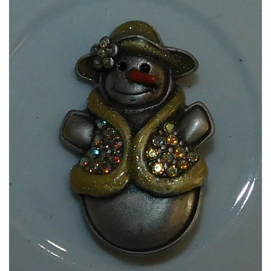 Holiday Snow Woman Brooch Yellow And Silver Tone With Flower Accent